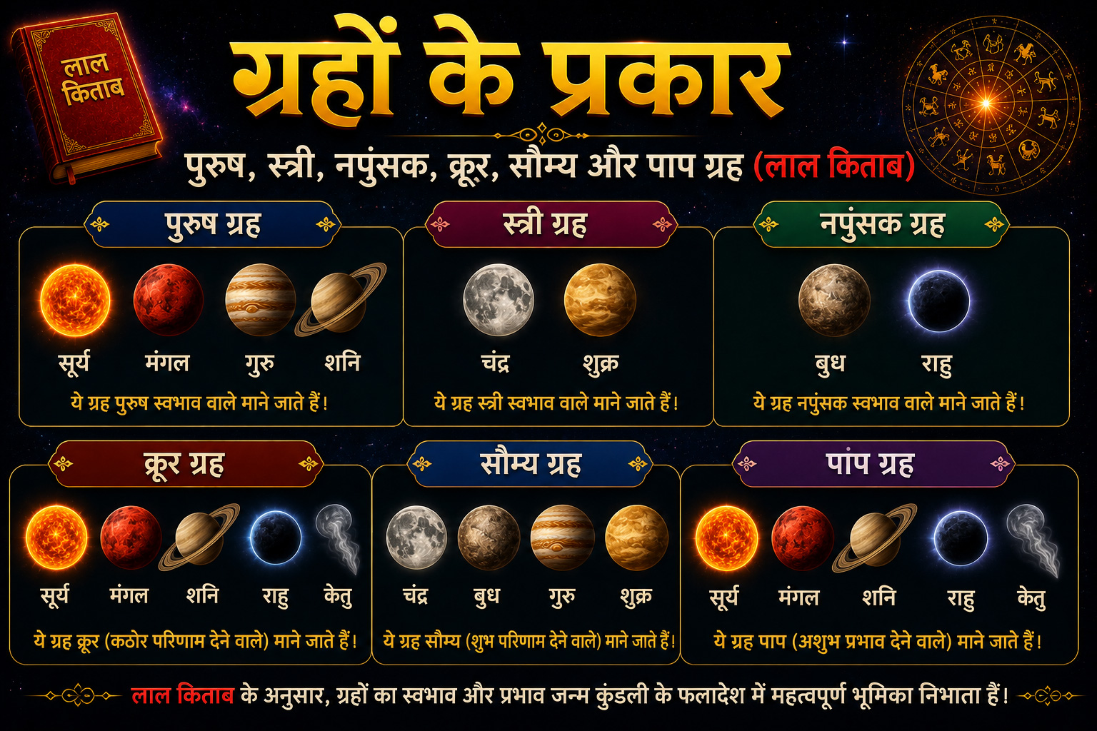 ग्रहों के प्रकार — पुरुष, स्त्री, नपुंसक, क्रूर, सौम्य और पाप ग्रह (लाल किताब)