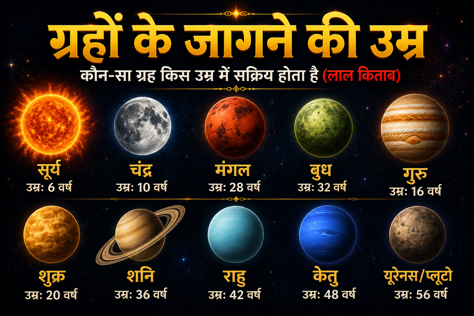 ग्रहों के जागने की उम्र — कौन-सा ग्रह किस उम्र में सक्रिय होता है (लाल किताब)
